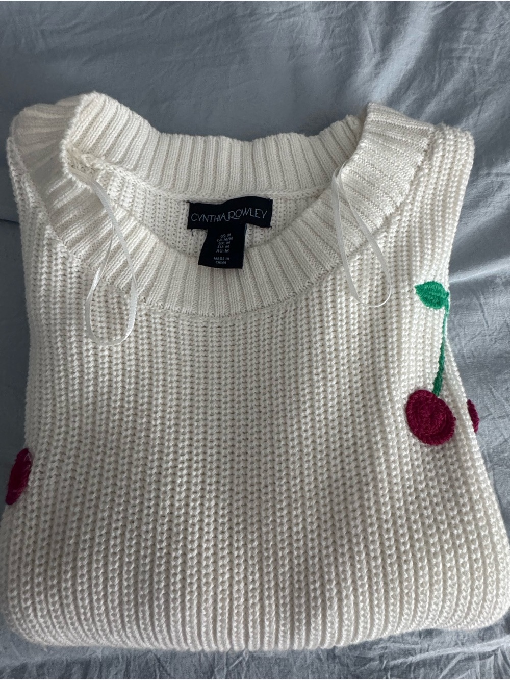 Cynthia Rowley Cream Crewneck Sweater with Cherry Motif - Picture 11 of 12